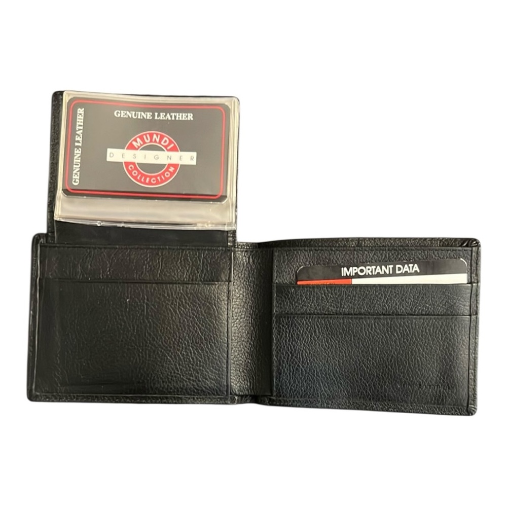 New Vintage Mundi Black Sleek thin Genuine Leather Wallet card holder.